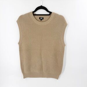 ✅UNIQLO Beige Sleeveless Sweater SIZE SMALL CREWNECK RIBBED